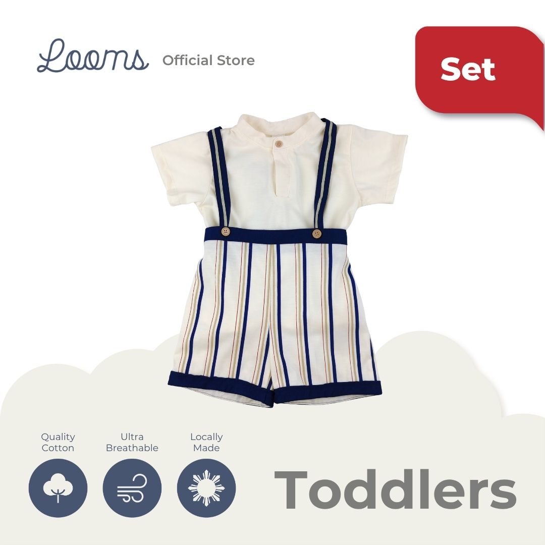 FRENCH SUMMER SHIRT AND SUSPENDER SHORTS SET FOR TODDLERS (1-3 YRS)