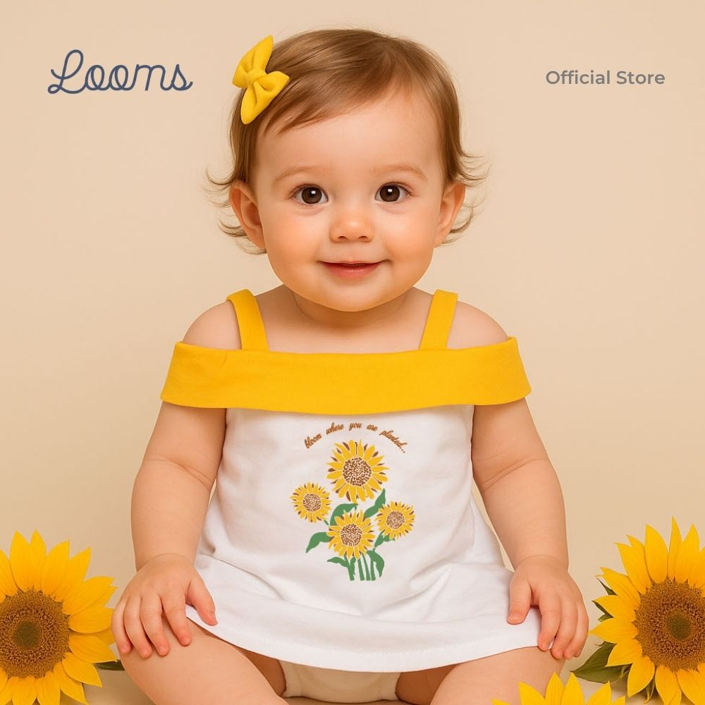 SUNFLOWER SHORT DRESS AND PANTY SET FOR INFANTS (0-12 MOS)