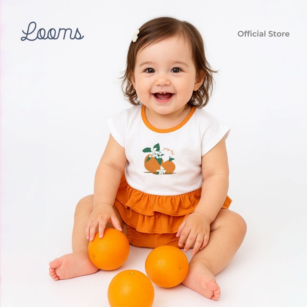 ORANGE FARM BLOUSE AND BLOOMER SHORTS SET FOR INFANTS (0-12 MOS)
