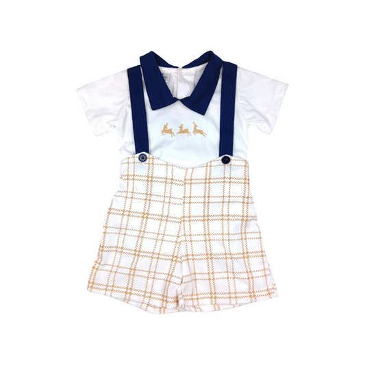 PLAIDS ONESIE & SUSPENDER SHORTS FOR INFANTS (3-12 MONTHS)