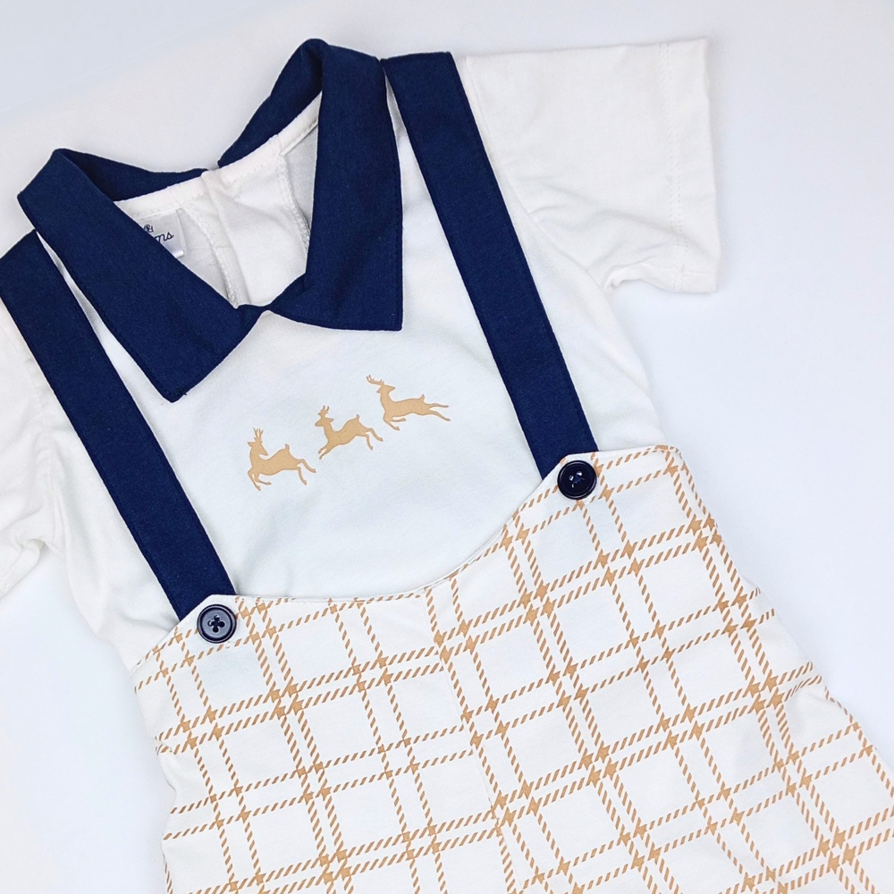 PLAIDS ONESIE & SUSPENDER SHORTS FOR INFANTS (3-12 MONTHS)