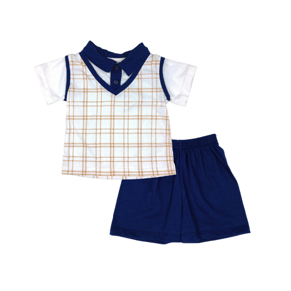 PLAIDS VESTED SHIRT AND SHORTS FOR INFANTS (3-12 MONTHS)