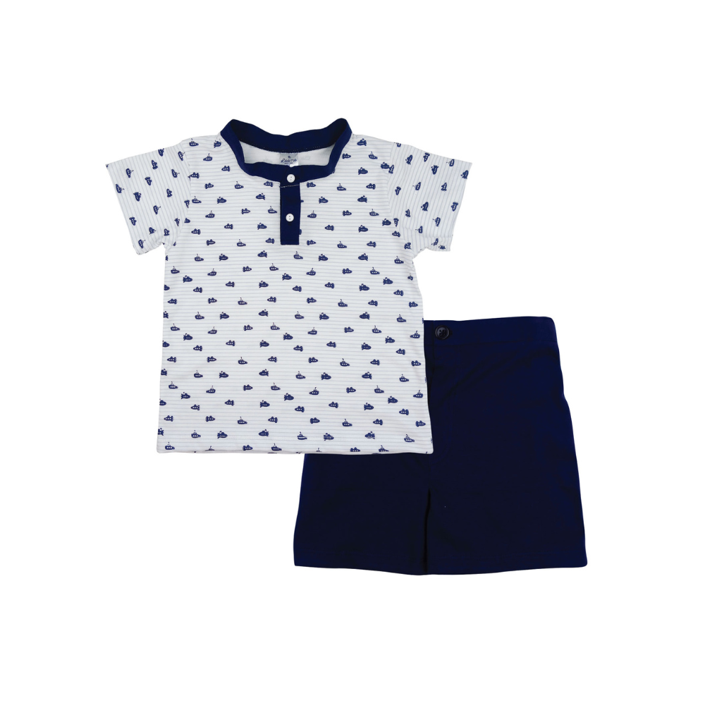 DEEP SEA COLLARED SHIRT & SHORTS FOR TODDLERS (1-3 YRS OLD)