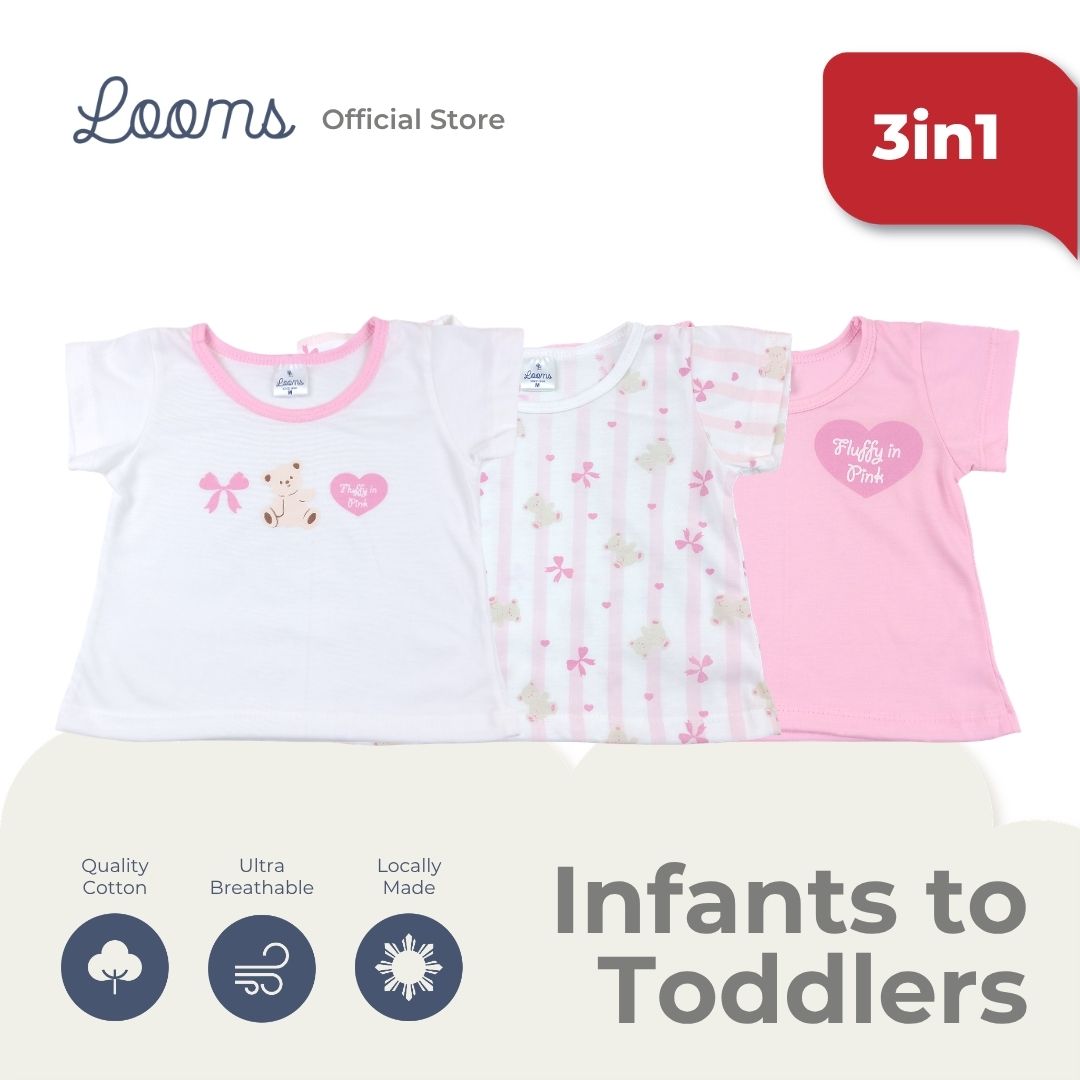 PINK TEDDY 3 IN 1 (3 PCS. PACK) BASICS FOR GIRLS INFANT TO TODDLER (0-3 YRS)