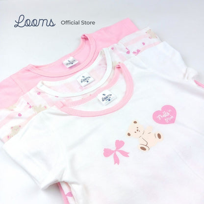 PINK TEDDY 3 IN 1 (3 PCS. PACK) BASICS FOR GIRLS INFANT TO TODDLER (0-3 YRS)
