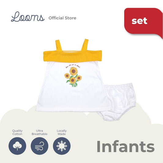 SUNFLOWER SHORT DRESS AND PANTY SET FOR INFANTS (0-12 MOS)