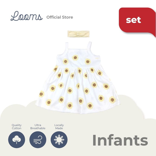 SUNFLOWER SHORT DRESS WITH HEADBAND SET FOR INFANTS (0-12 MOS)