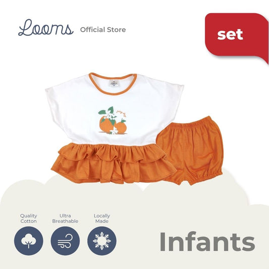 ORANGE FARM BLOUSE AND BLOOMER SHORTS SET FOR INFANTS (0-12 MOS)