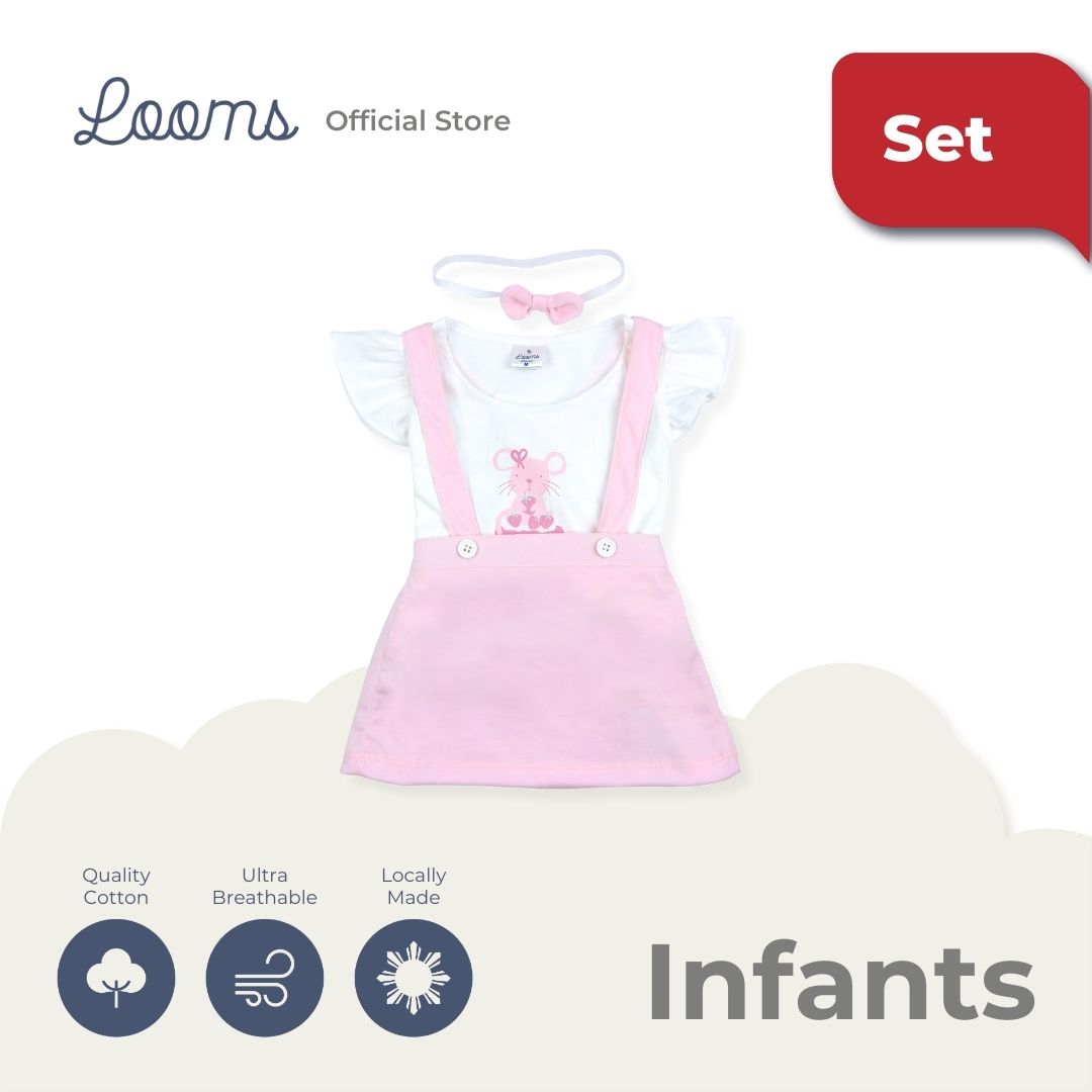 BAKER BLOUSE AND SUSPENDER SKIRT WITH HEADBAND SET FOR INFANTS (0-12 MOS)