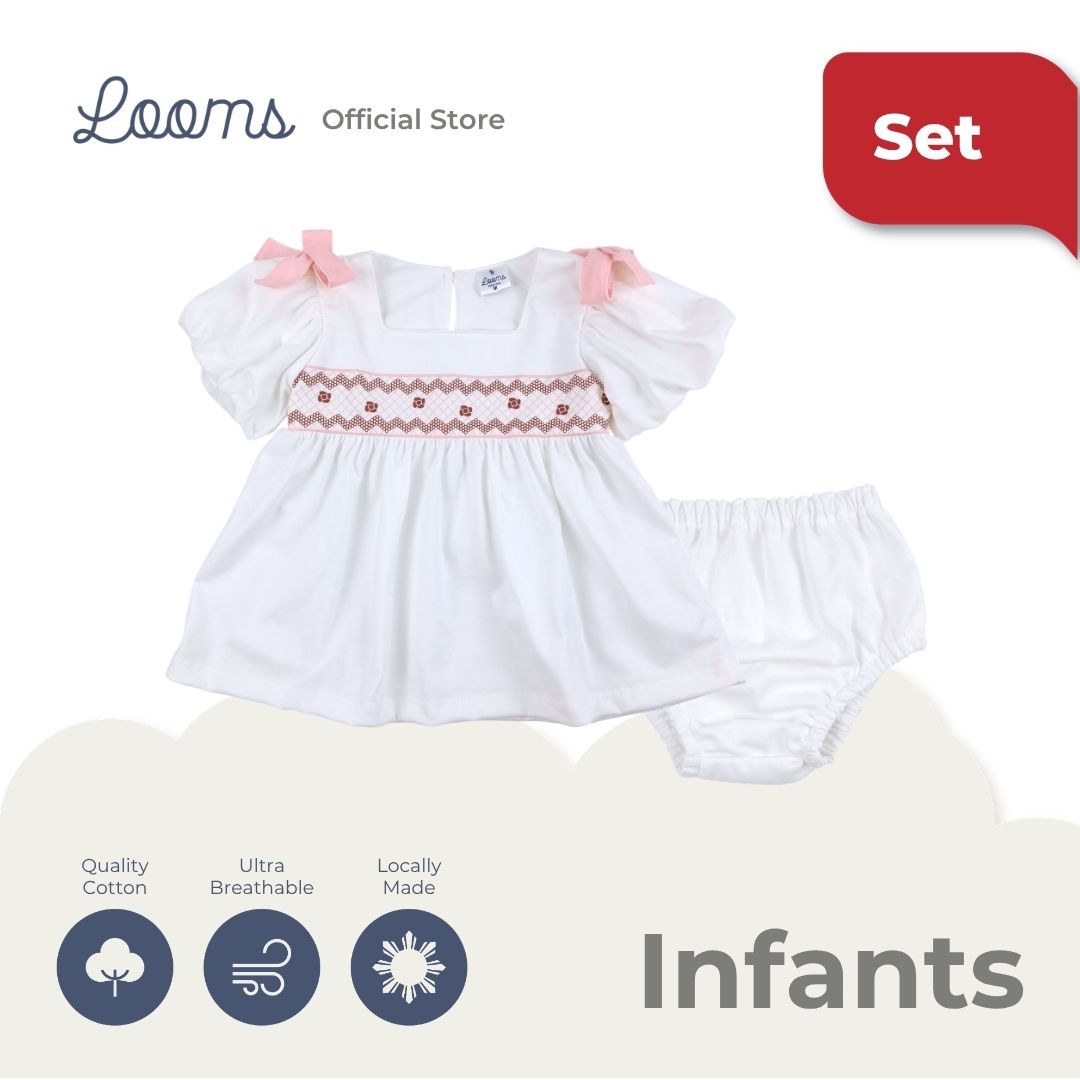 SUNDAY BUBBLE SLEEVE DRESS AND PANTY SET FOR INFANTS