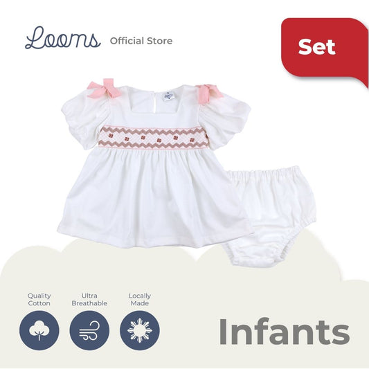 SUNDAY BUBBLE SLEEVE DRESS AND PANTY SET FOR INFANTS