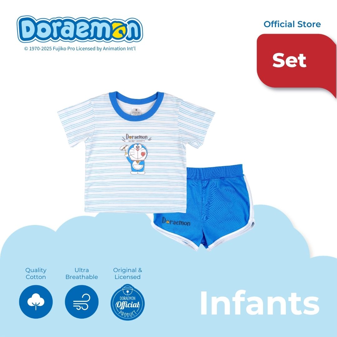 DORAEMON TANOSHI T-SHIRT AND SHORTS SET FOR INFANTS (3-12 MOS)