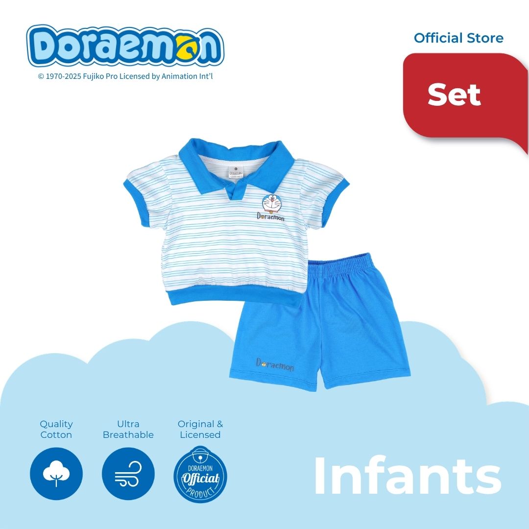 DORAEMON TANOSHI POLO SHIRT AND SHORTS SET FOR INFANTS (3-12 MOS)