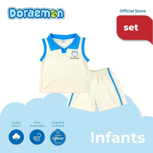 DORAEMON ODOROKI COLLARED MUSCLE TEE AND SHORTS SET FOR INFANTS (3-12 MOS)