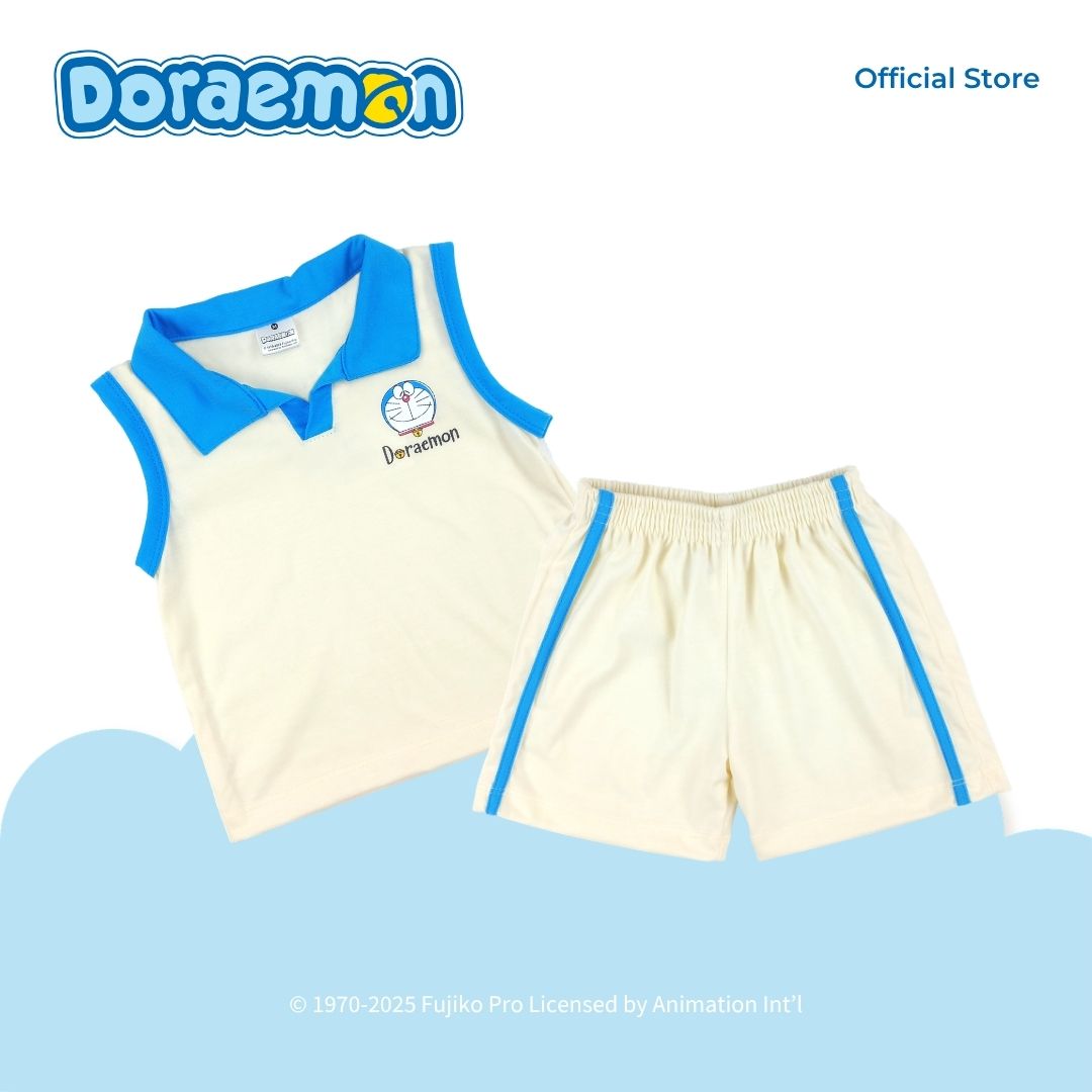 DORAEMON ODOROKI COLLARED MUSCLE TEE AND SHORTS SET FOR INFANTS (3-12 MOS)