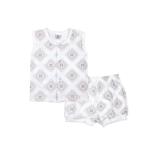 HABI SLEEVELESS BUTTONED DOWN & SHORTS FOR NEWBORN (0-6 MONTHS)