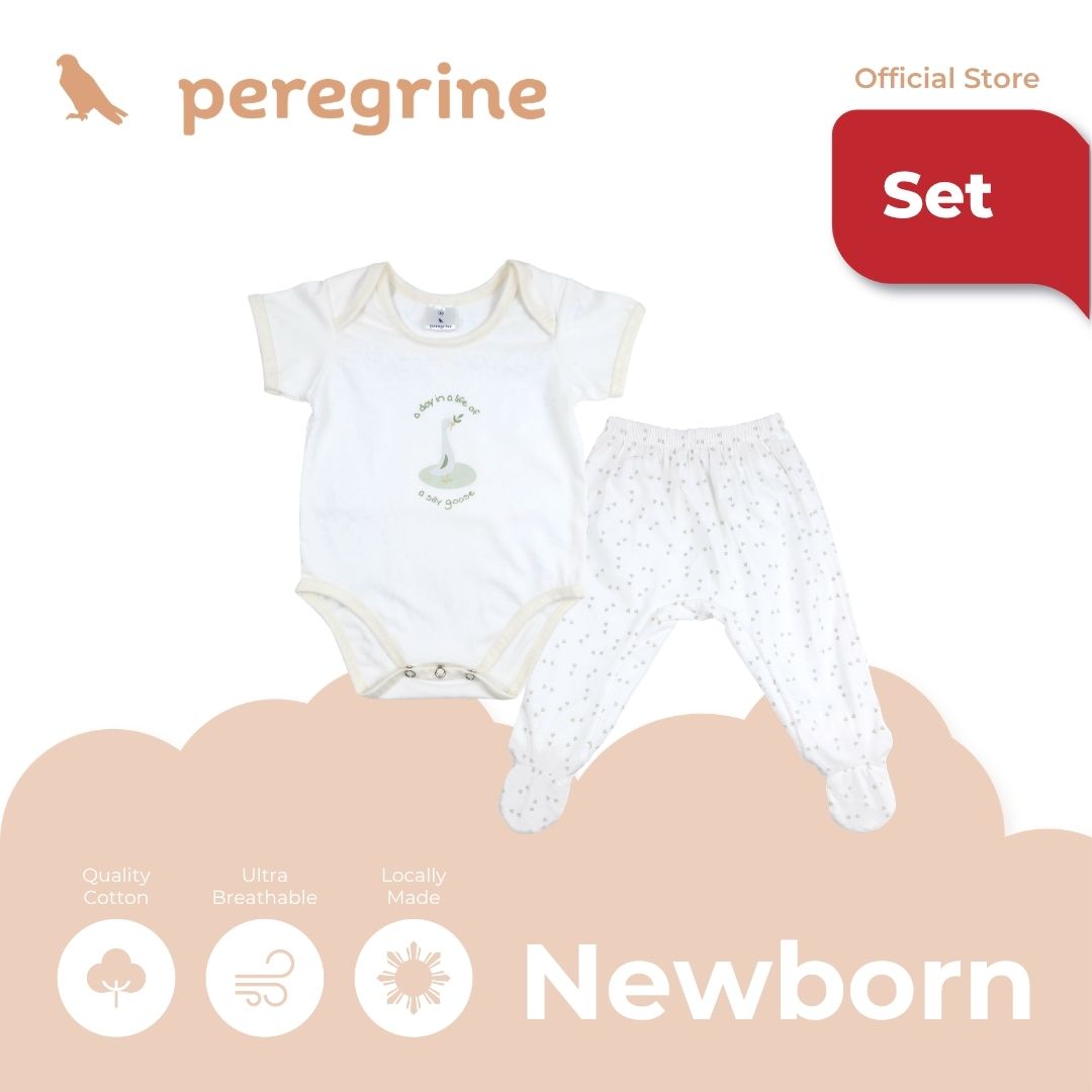 PEREGRINE SILLY GOOSE ONESIE AND FOOTED PAJAMA SET FOR NEWBORN (0-6 MOS)