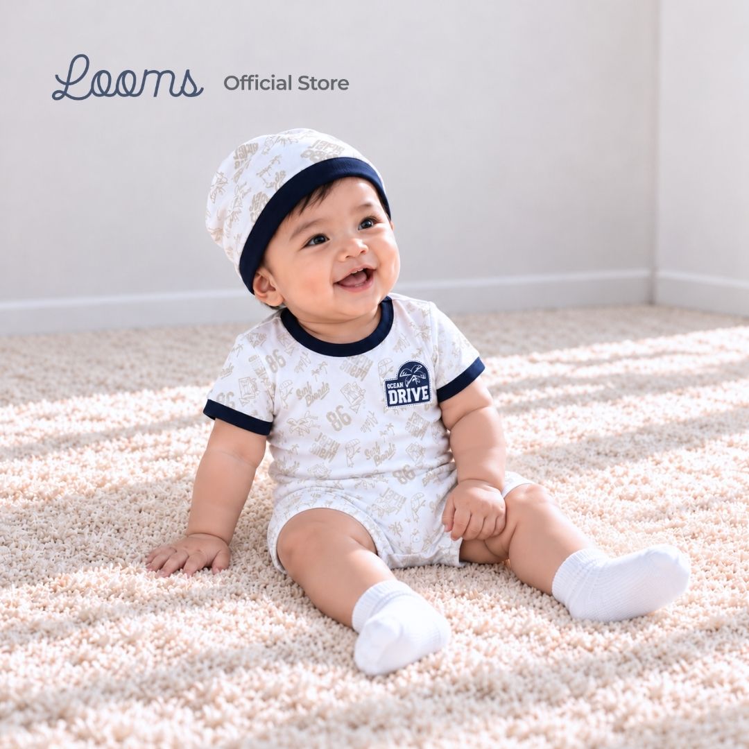 OCEAN DRIVE ROMPER WITH BONNET BASIC SET FOR INFANT BOYS (3-12 MOS)