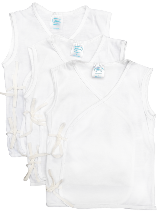 BASIC WHITE 3IN1 SLEEVELESS TIESIDE SHIRT FOR NEWBORN